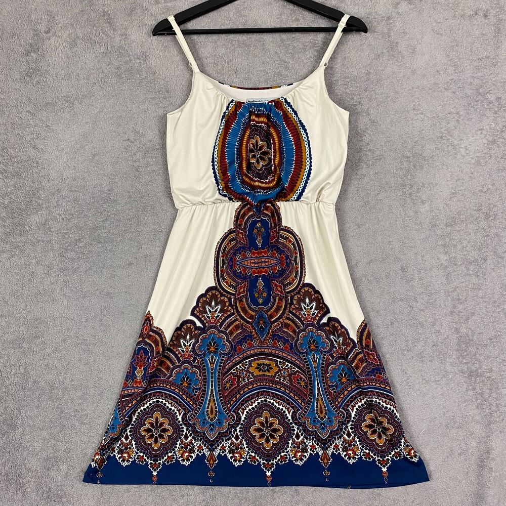 Bailey Blue Dress Women Small White Multi Floral Stretch Strapless A-Line Boho - Picture 1 of 11